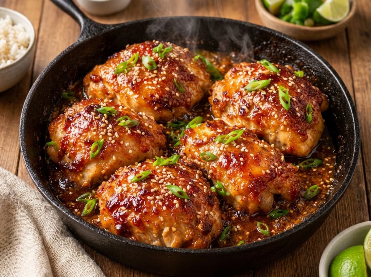 Sticky Honey Sriracha Chicken Thighs